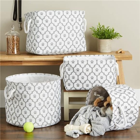 Pet Storage Collection Lattice Paw Print, Small Round, White/Gray - Picture 6 of 7